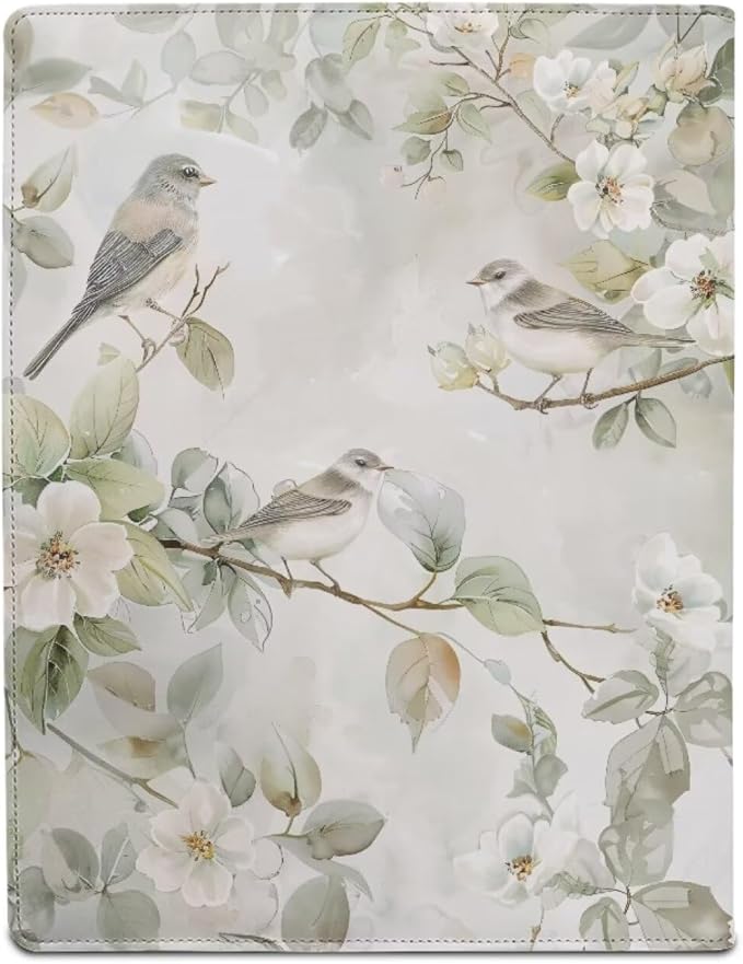 Office Folder Hummingbird White Flower Print PU Leather Padfolio with A4 Size Clipboard Clip for Business Resume Interview Document Sleeve Binder Folder