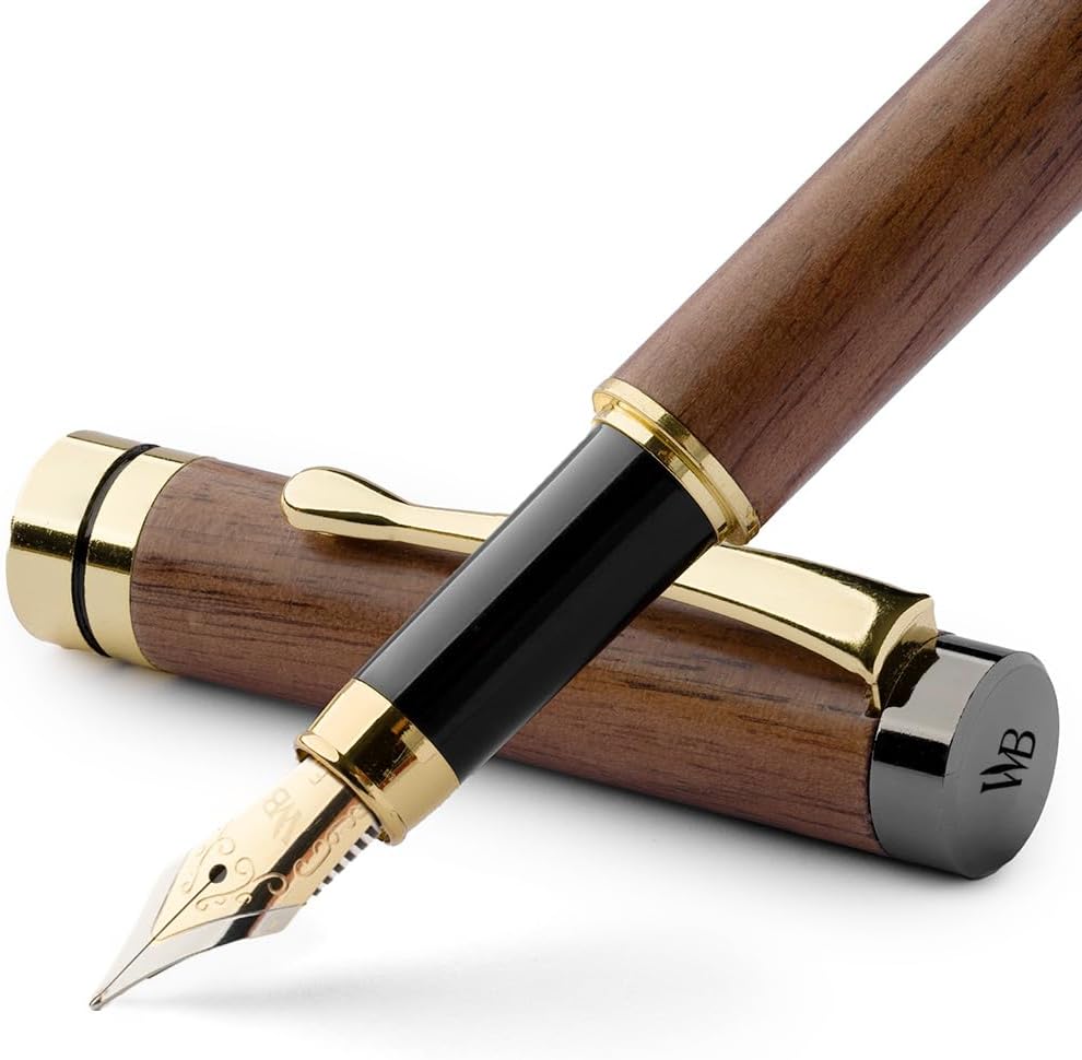 Wordsworth & Black Fountain Pen Set, Luxury Bamboo Wood - Fine Nib, Gift Case; Includes 6 Ink Cartridges, Ink Refill Converter -Journaling, Calligraphy; Drawing, Smooth Writing [Brown Wood]