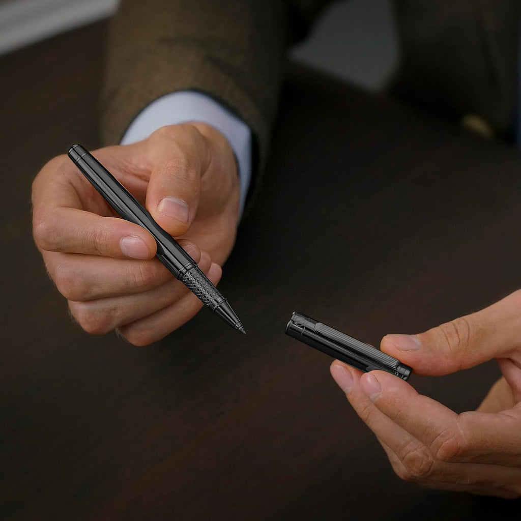 Scriveiner Gun-Metal Rollerball Pen - Stunning Luxury Pen, Schmidt Ink Refill, Best Roller Ball Gift Set for Men & Women, Professional, Executive Office, Nice Pens
