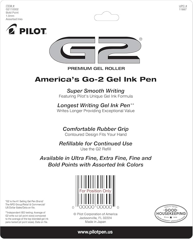 PILOT G2 Premium Retractable Gel-Ink Rolling Ball Pens, Bold Point (1.0mm), Assorted, 10-Pack, (11887)