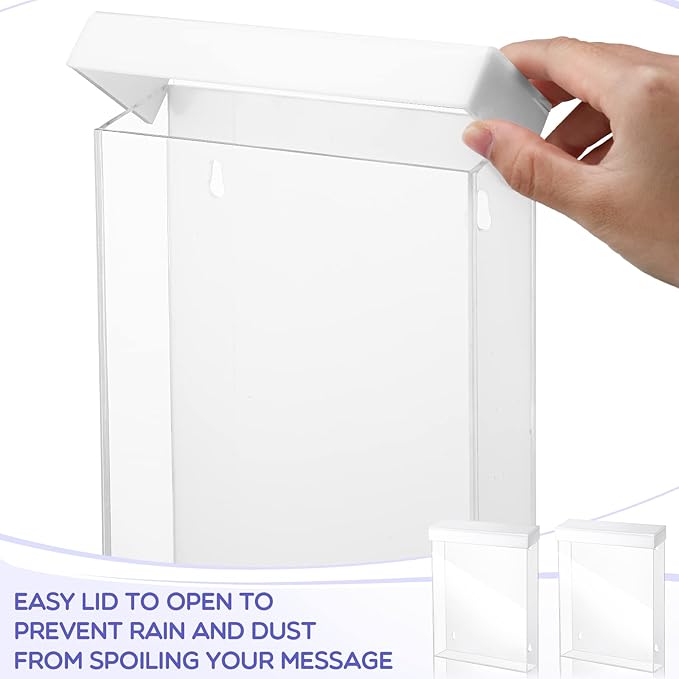 4 Pcs Outdoor Brochure Holder 8.5 x 11 with Lid Acrylic Wall Mount Flyer Box with Self Closing White Lid Waterproof Clear Heavy Duty with Screws for Real Estate Flyer Document Pamphlet Disp