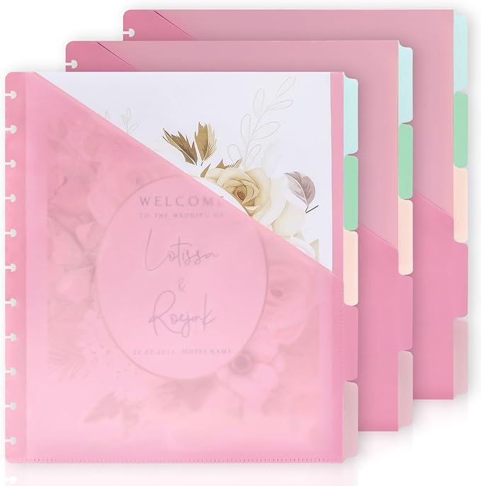 15Pcs Letter Size Discbound Pocket Dividers Dividers with Tabs and Pockets Discbound Pocket Folders 8.5 x 11 DiscBound Binder Dividers Plastic Dividers with Tabs DiscBound Planner Supplies for Office