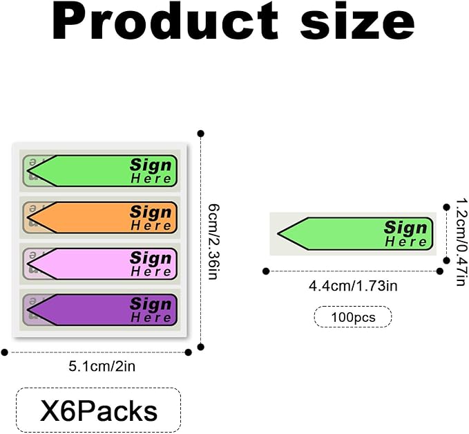 600pcs Stickers(6 Pack) Sign Here Labels, Sign Here Flags Sticky Notes Initial Tabs with Dispenser Arrow Labels Easy to Post for Office School Notary Books(Light green 1)