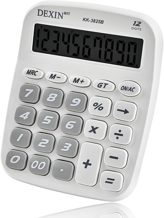 Cute Calculators Desktop, 12 Digit Basic Calculator with Big Buttons, Aesthetic Desk Accessories Large LCD for Office School Supplies (White)
