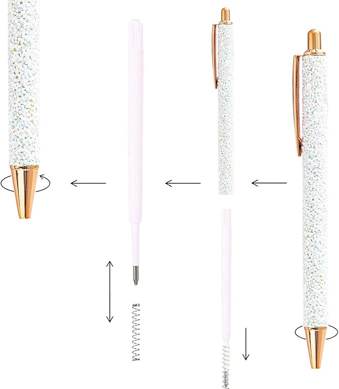 9 Pcs Fancy Pens for Women Glitter Colorful Ballpoint Pens Metal Retractable Pens Black Ink Medium Point 1.0 mm Pretty Cute Sequins Pens Journaling Pens for Women Girls (Classic style)