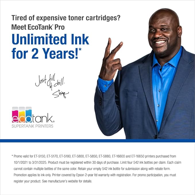 Epson EcoTank Pro ET-5170 Wireless Color All-in-One Supertank Printer with Scanner, Copier, Fax Plus Auto Document Feeder White Large