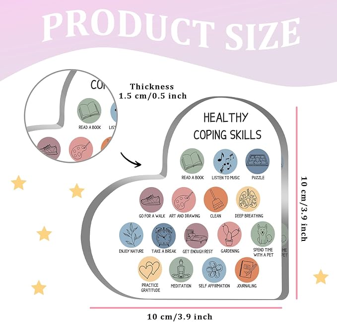 Therapy Office Decor, Anxiety Healthy Coping Skills Mental Health Decorations for Social Worker Classroom School Counseling Therapist Supplies Educational Acrylic Heart Art Decor