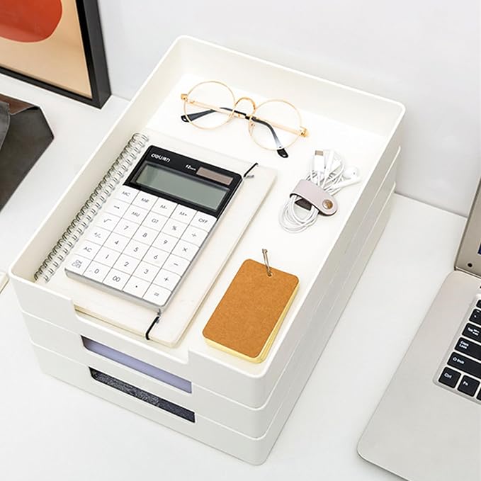 Paper Tray, 2pc Letter Tray, Paper Organizer for Desk, Stackable Front-Load A4 Paper File Folder Magazine Storage Holder, Drawer Organizer, Office Desktop Accessories Workspace Document Organizer