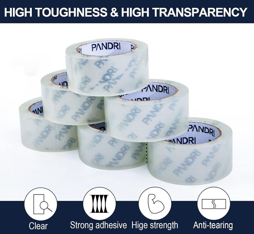 PANDRI Packing Tape, 24 Rolls Heavy Duty Clear Packaging Tape for Shipping Packaging Moving Sealing, 2 inches Wide, 65 Yards Per Roll, Total 1560 Yards