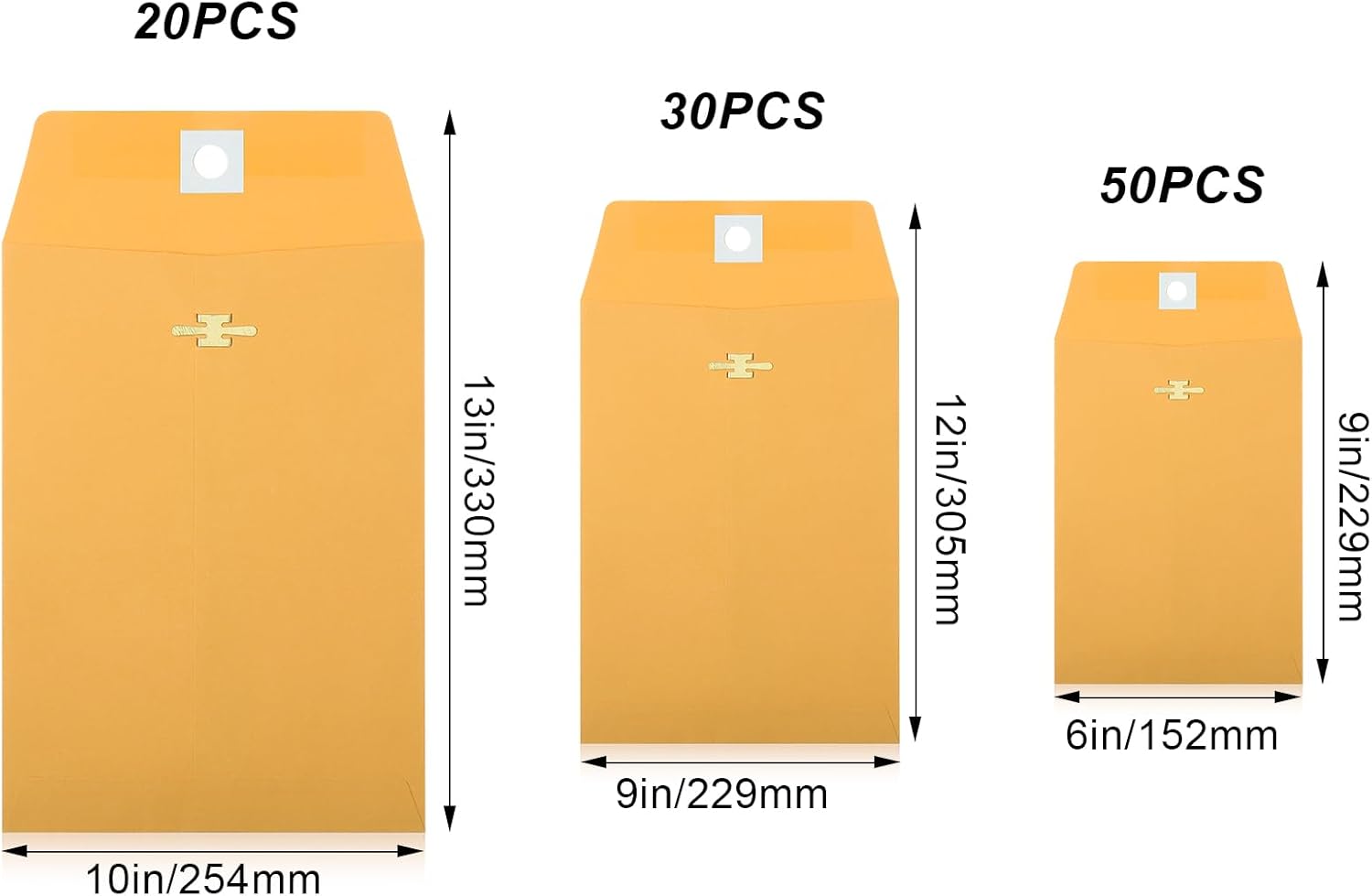 Zonon 100 Pieces 3 Sizes Clasp Envelopes Kraft Paper Catalog Clasp Envelope with Clasp Closure for Filing, Storing, Privacy Ensuring or Mailing Documents (10 x 13 Inch, 9 x 12 Inch, 6 x 9 Inch)