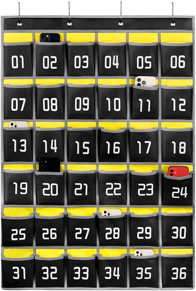 Loghot Numbered Classroom Sundries Closet Pocket Chart for Cell Phones Holder Wall Door Hanging Organizer (36 Pockets Black)