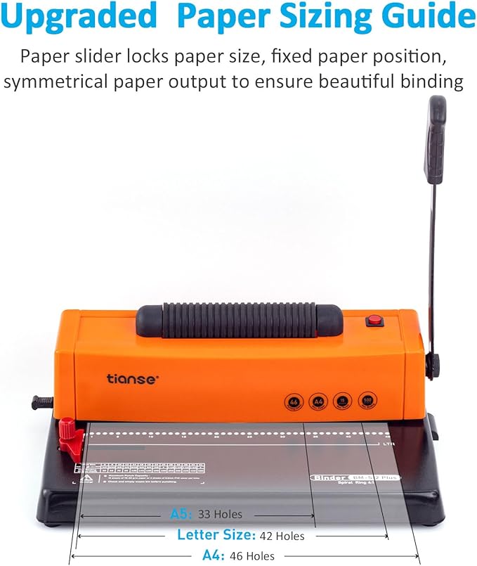 TIANSE Binding Machine, Spiral Coil Binder Machine, Manual Book Maker Punch Binder with Electric Coil Inserter,Suit for Letter Size / A4 / A5
