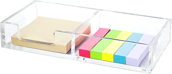 Sticky Notes Holder 2in1 Memo Pad Dispenser,7.8" x 3.9" x 1.4" Clear Desk Supplies Organizer Accessories for Office Home School Post Bank (DP013)