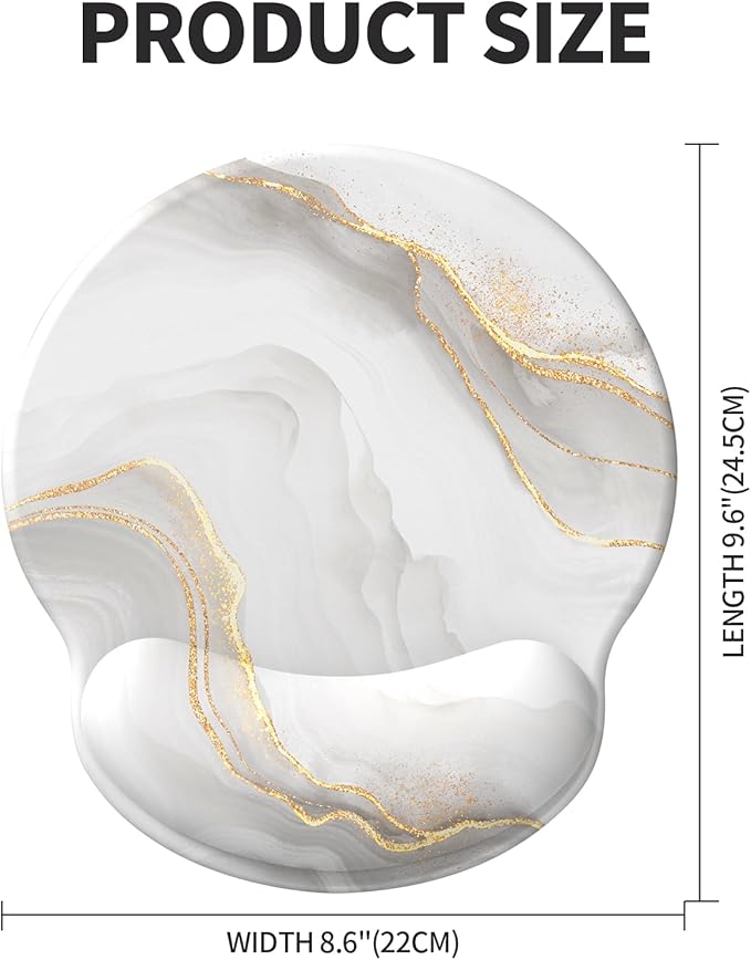 eulps Mouse Pad with Wrist Rest, Comfortable Computer Mousepad with Gel Wrist Support Smooth Surface and Non-Slip PU Base for Pain Relief, Laptop, Office & Home (White Marble)