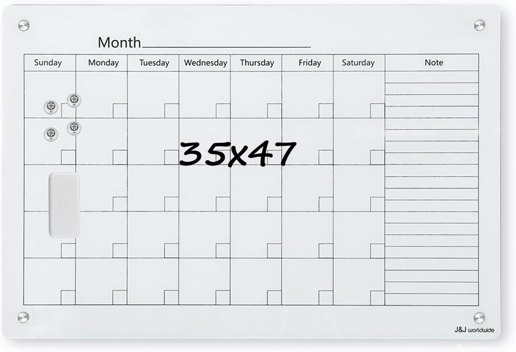 Magnetic Whiteboard Calendar, 4' x 3' Glass Wall Calendar Dry Erase Board Monthly Planner for Home, School, Office, Frameless, with Markers, Marker Tray, Eraser, Magnets
