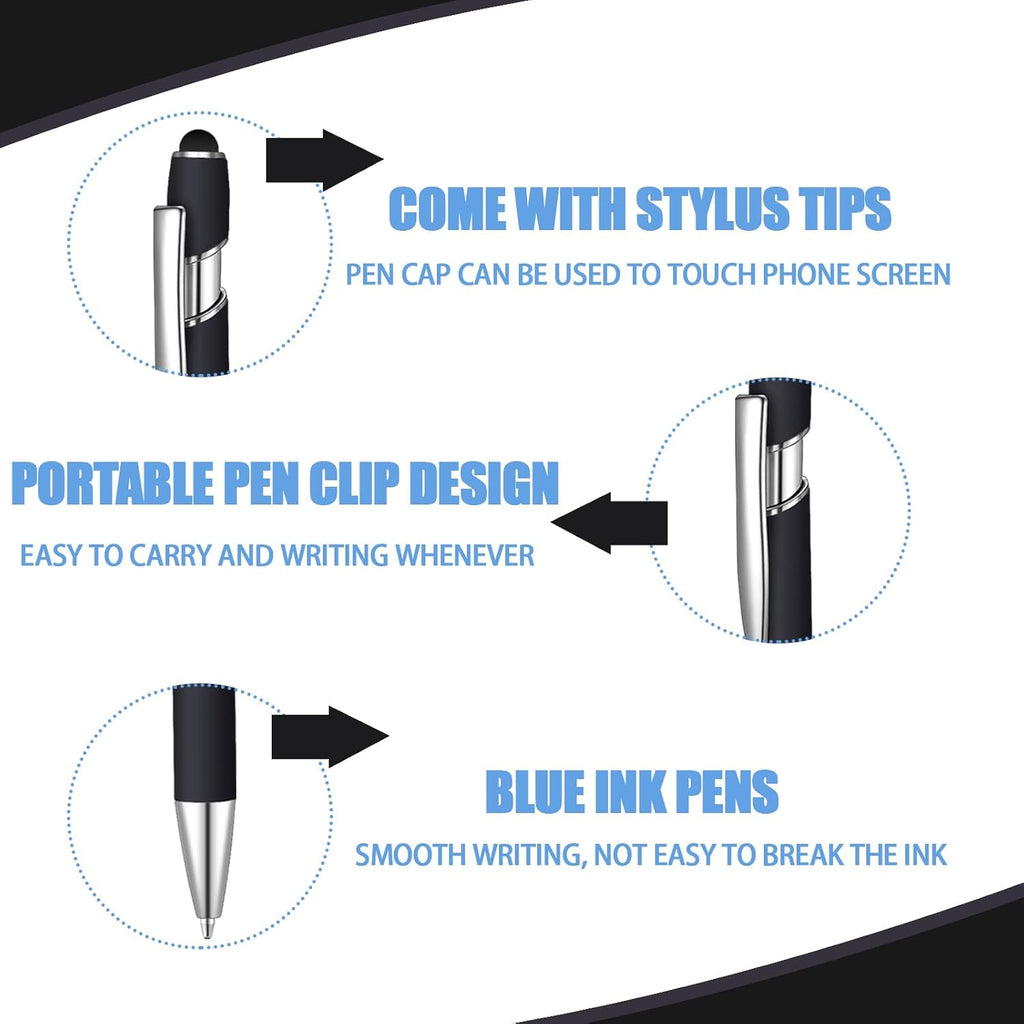 36 Pcs Blue Ink Ballpoint Pen with Stylus 2 in 1 Ballpoint Pen for Touch Screens School Office Coworkers (Black)