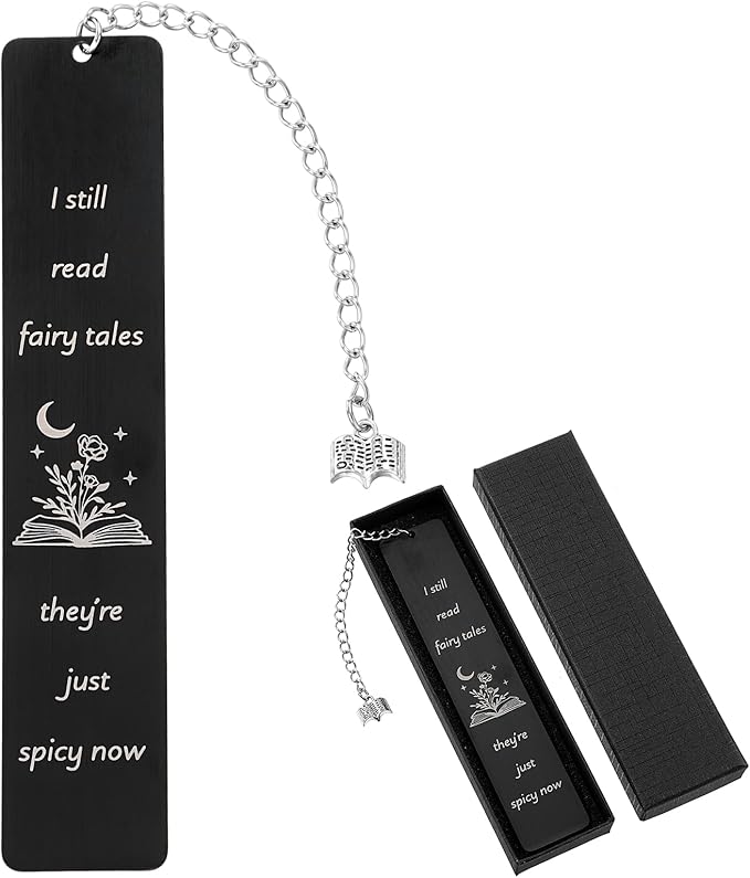 Fairytales Metal Bookmark for Women Men, Funny Bookmarks with Gift Box Book Lover Spicy Fancy Bookmarks Book Marks for Reading Gift Book Mark with Pendant for Book Lovers Friend(Black)
