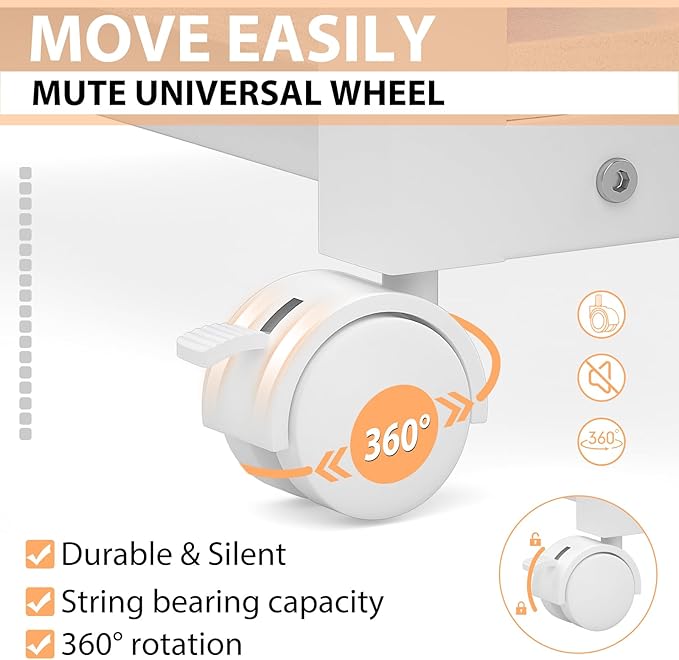 Under Desk Printer Stand, 2-Tier 19.5''x 16''x 22'' Rolling Printer Stand Storage Shelves for Printer, Scanner, Fax Machine, Files, Books with Anti-Skid Feet for Home, Office, White