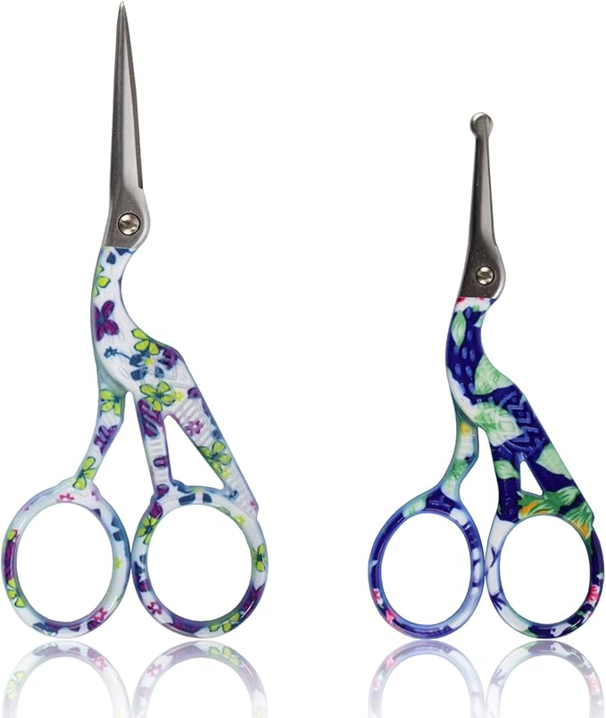 Stork Bird Rounded Safety Tip Embroidery Craft Stainless Steel Crane Scissors - Assortment D - 20 Pairs