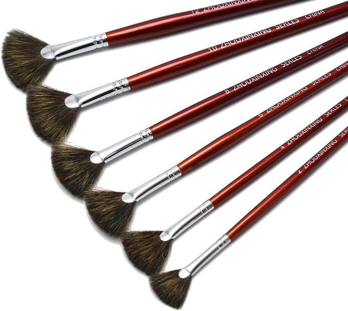 high-Grade Mink 6 pcs/Set Fish Tail Fan Shape Watercolor Gouache Acrylic Painting Pen Artist Oil Painting Brushes Art Supplies