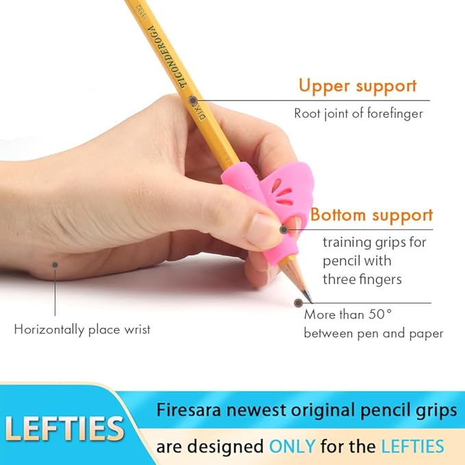 Firesara Left-Handed Training Grips, Original Butterfly Pencil Holder Correction Writing Aid Grip for Kids Handwriting Special Needs Preschoolers Children Adult Lefties Assorted Colors (4PCS)