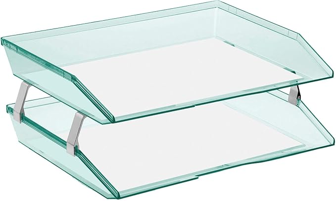 Acrimet 2 Tier Side Load Letter Tray Facility, Desktop File Organizer, A4 Letter Size Paper Organizer, Minimalist Storage Solution Paper Tray for Office, Home, Classroom (Plastic, Clear Green Color)