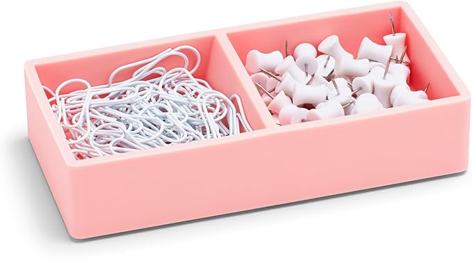 Poppin Stackable Letter and Accessory Trays for Office Organization - Modular Lacquer Desk Trays, Color-Coordinated Office Supplies for Desk, Paper Trays (Blush Pink, This & That Tray)