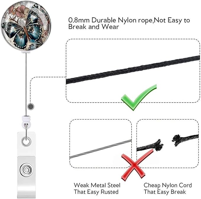Retractable ID Badge Holder Nurse Badge Reels with Clip Name Card Holders for Office Worker Doctor Nurse (Butterfly 3-1)