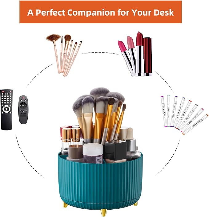 Marbrasse Desk Organizer, 360-Degree Rotating Pen Holder for Desk, Desk Organizers and Accessories with 5 Compartments Pencil Organizer, Art Supply Storage Box Caddy for Office, Home（Green）