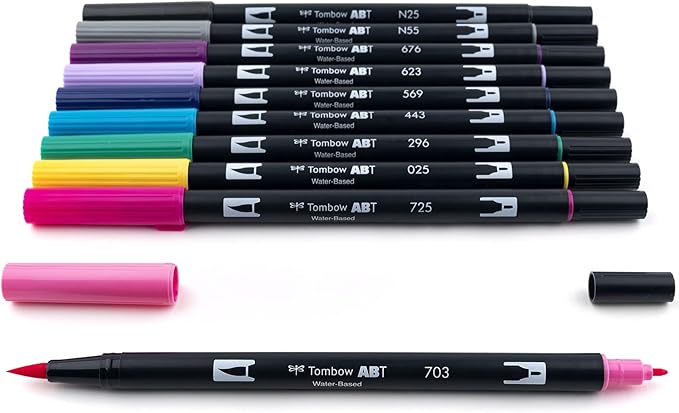 Tombow 56188 Dual Brush Pen Art Markers, Galaxy, 10-Pack. Blendable, Brush and Fine Tip Markers