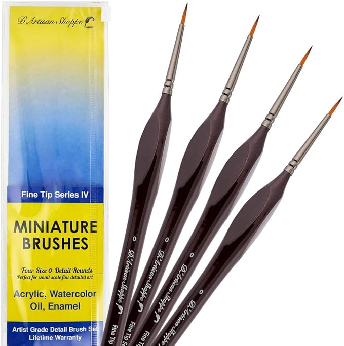 Model Paint Brush Set Miniature. Fine Detail Hobby Painting Brush 4pc Size 0 Paintbrushes for Art Watercolor Acrylics Oil Warhammer Paint Set. Nail Airplanes Art Craft Game DND Miniatures Figurines