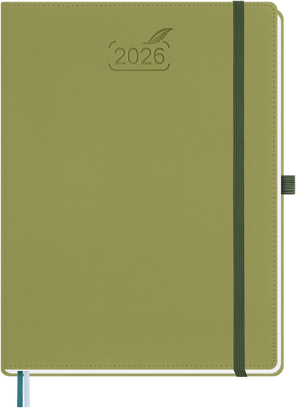 BEZEND 2026 Planner Weekly and Monthly (8.5" x 11") Daily Calendar with Half-Hourly Timeslots & Tab (Jan-Dec) Note & Expenses, Pen Holder, Inner Pocket, Vegan Leather Hardcover - Kiwi