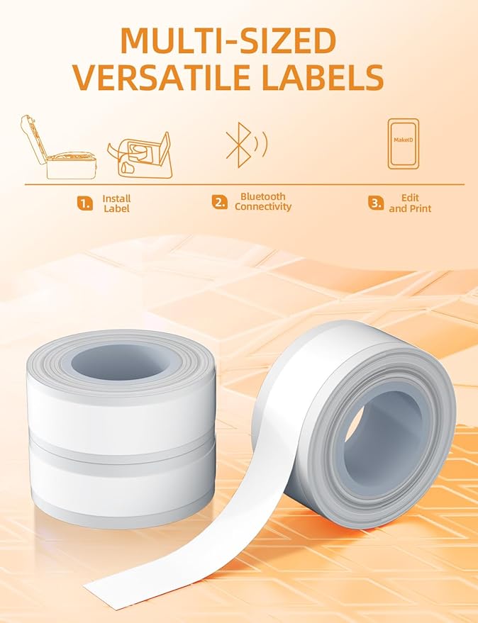 MakeID L1 E1 Q1 Label Maker Tape Refills, 3-Roll 9/12/16mm Continuous Consumables Thermal Laminated Office Labeling Tape Replacement