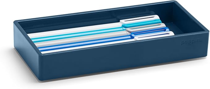 Poppin Stackable Small Accessory Tray - Modular Lacquer Desk Trays for Office Organization, Color-Coordinated Office Supplies for Desk (Slate Blue, Small Accessory)