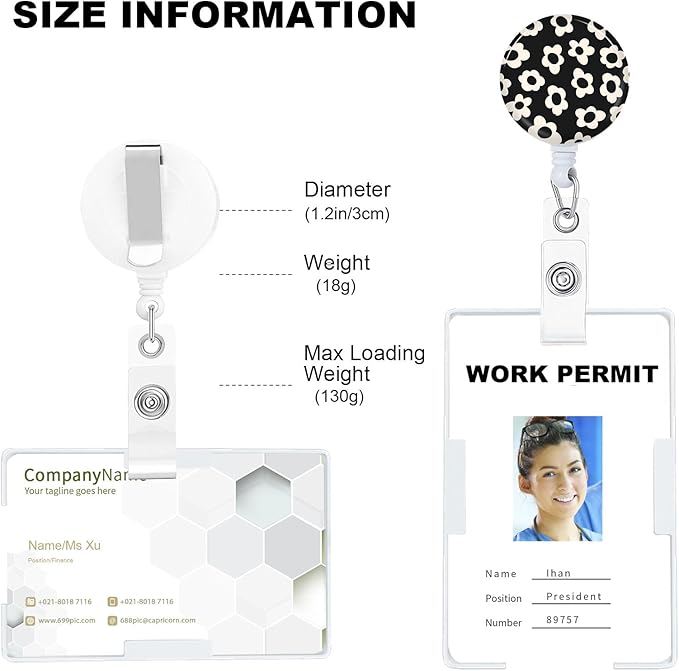 Flower Badge Reels Holder Retractable with ID Clip for Nurse Name Tag Card Nursing for Doctor Teacher Student Employee Office Medical Work 2