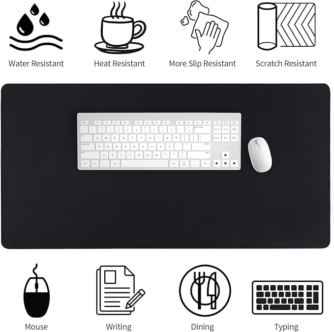 Bloss Black Leather Desk Pad, Large Mouse Pad 35.4×17 Inches, Waterproof Office Desk Mat, Non-Slip Desk Pad Protector, Leather Desk Blotter for Home Office Essentials