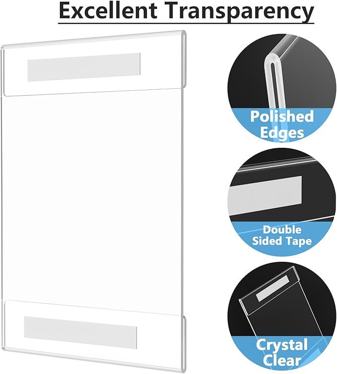 MaxGear 11x17 Acrylic Sign Holder Wall Mount Sign Holder with Double-Sided Tape Clear Plastic Flyer Holder Acrylic Picture Frame Paper Poster Document Holder for Home Office Restaurant,3 Pack