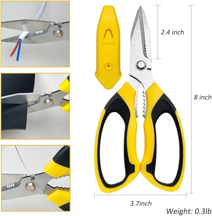 Utility Scissors Heavy Duty, Ultra Sharp Blade Shears with Protective Case, Multipurpose Stainless Steel Scissors For Cutting Cardboard, Fabric, Carpet, Leather, Wire (Yellow Set)