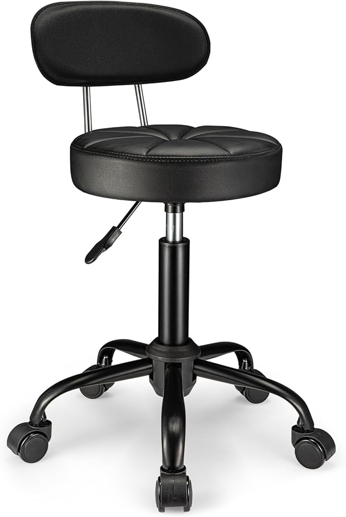 Swivel Rolling Stool with Wheels Height Adjustable Chair Rolling Drafting Chair Spa Stool Chair Backrest Black