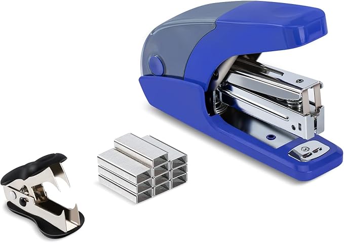 PAPERPAL Effortless Standard Stapler Set, 20 Sheet Capacity, Half Strip, Built-in Staples Storage, Holds 1/4" Staples, Includes 1000 Staples and A Staple Remover, Office, School & Daily Use, Dark Blue