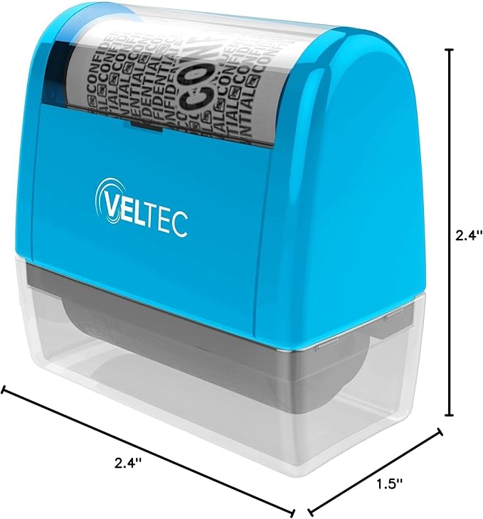 Veltec ID Protector Ink Roller - Identity Theft Protection Roller Stamp Set (Blue, Stamp+3 Refills)