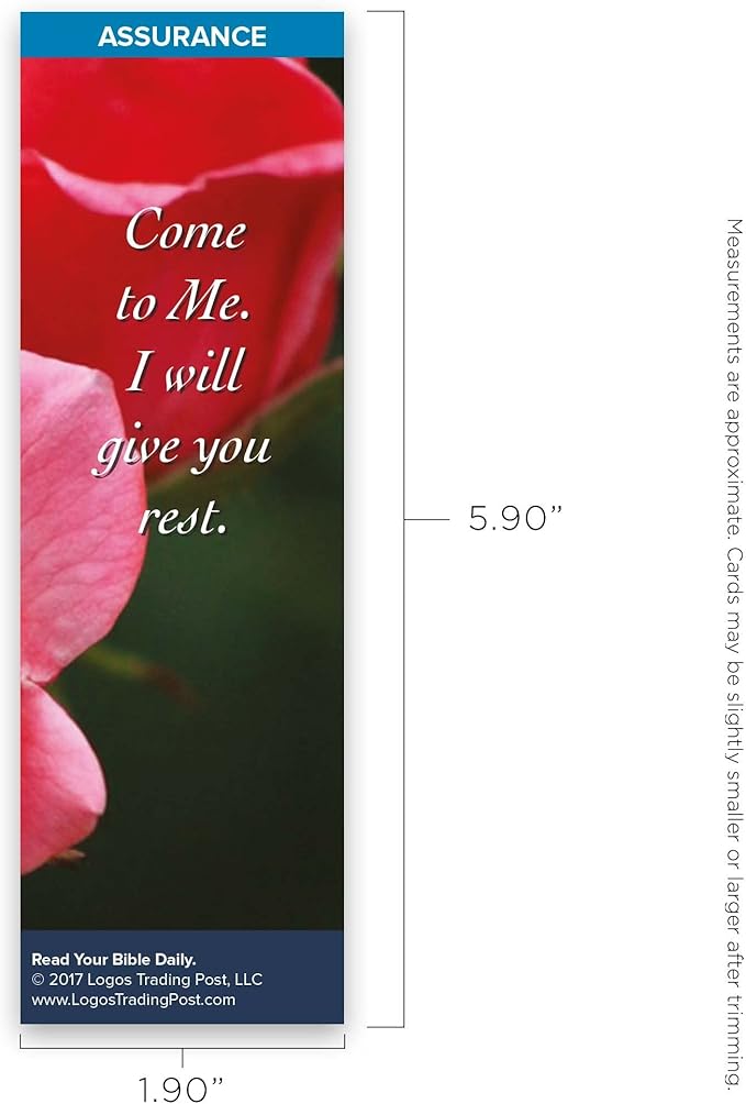 Christian Bookmark with Bible Verse, Pack of 25, Assurance Themed, Come to Me, I Will Give You Rest, Matthew 11:28-29