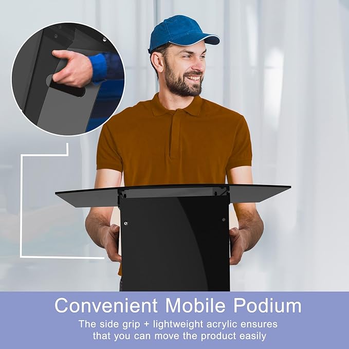 Acrylic Podium Stand with Storage Shelf,Black Lecterns & Podiums,Pulpits for Churches,Conference,Speeches,Weddings,Classroom,Concert,47" H Professional Presentation Podiums