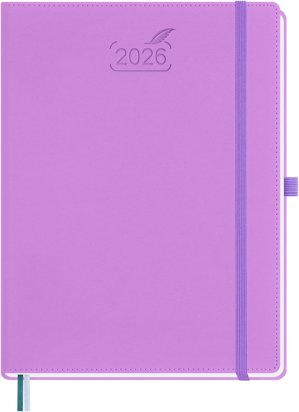 BEZEND 2026 Planner Weekly and Monthly (8.5" x 11") Daily Calendar with Half-Hourly Timeslots & Tab (Jan-Dec) Note & Expenses, Pen Holder, Inner Pocket, Vegan Leather Hardcover - Lavender