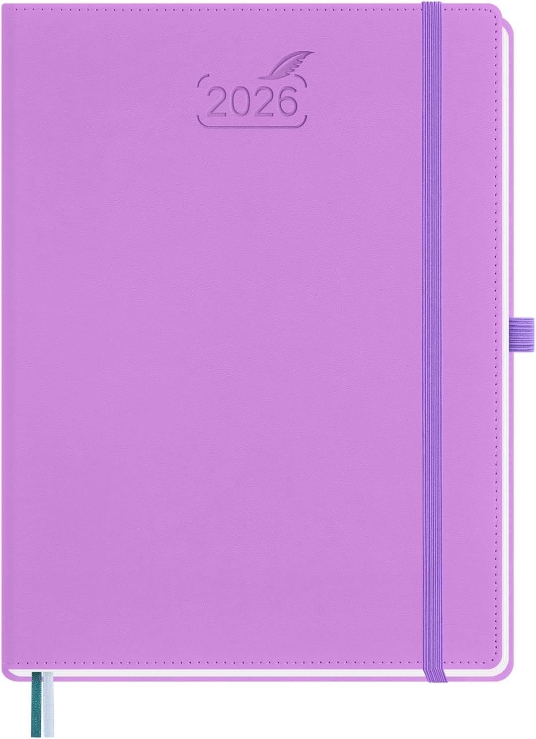 BEZEND 2026 Planner Weekly and Monthly (8.5" x 11") Daily Calendar with Half-Hourly Timeslots & Tab (Jan-Dec) Note & Expenses, Pen Holder, Inner Pocket, Vegan Leather Hardcover - Lavender