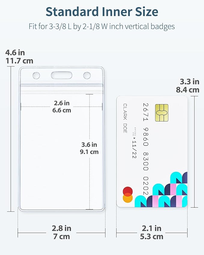 Pawfly 12 Pack Vertical ID Card Badge Holder Waterproof Clear Card Sleeve Case Cover Heavy Duty Card Protector Pouch with Resealable Zip for Proximity Key Card Driver’s License and Credit Card