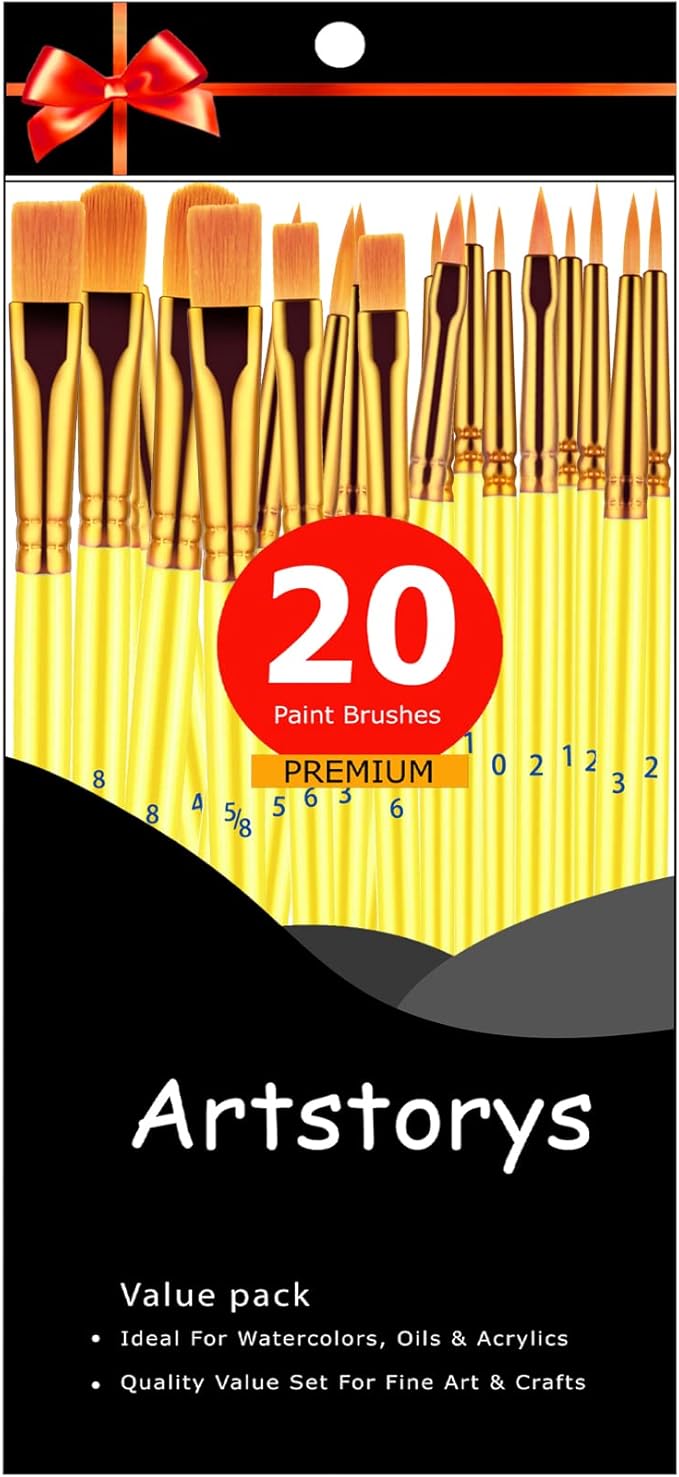 Paint Brushes Set, 20 Pcs Paint Brushes for Acrylic Painting, Oil Watercolor Acrylic Paint Brush, Artist Paintbrushes for Body Face Rock Canvas, Kids Adult Drawing Arts Crafts Supplies, Yellow