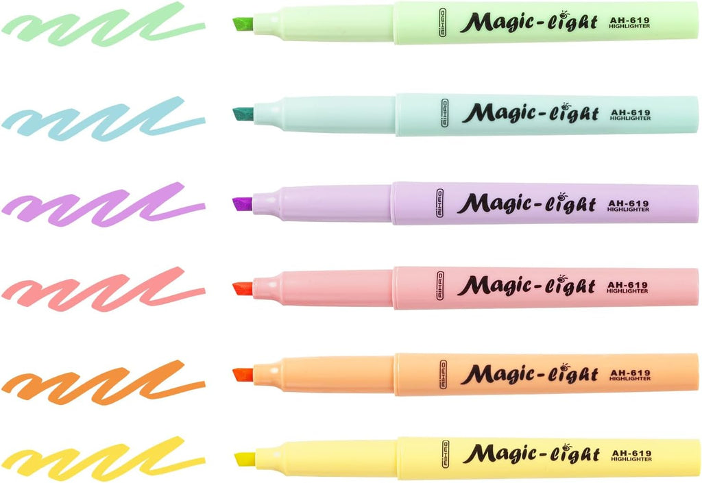 AIHAO Pastel Highlighters, Assorted Color, Chisel Tip Marker Pen, 12Pack, No Bleed, Aesthetic Cute Highlighter, Ideal for School Office Supplies.
