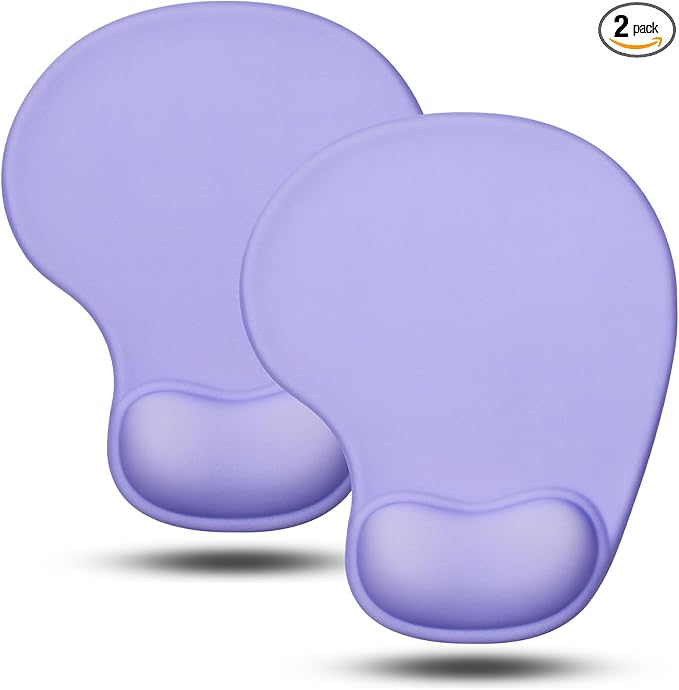 JIKIOU Mouse Pad, 2 Pack Ergonomic Mouse Pads with Comfortable Gel Wrist Rest Support and Lycra Cloth, Non-Slip PU Base for Easy Typing Pain Relief Durable and Easy to Clean Small Purple