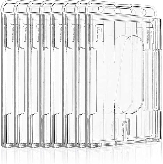 VIQWYIC 8 Pcs Vertical Card Holder, Hard Plastic Clear Badge Holders ID Card Badge Holder, Lanyard Card Holder, Transparent